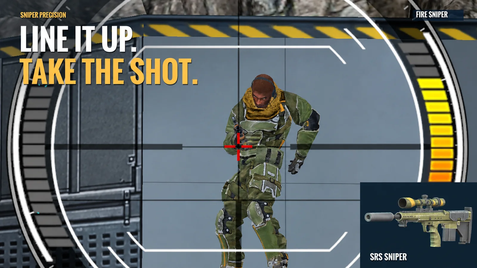 Line up a shot through a sniper scope