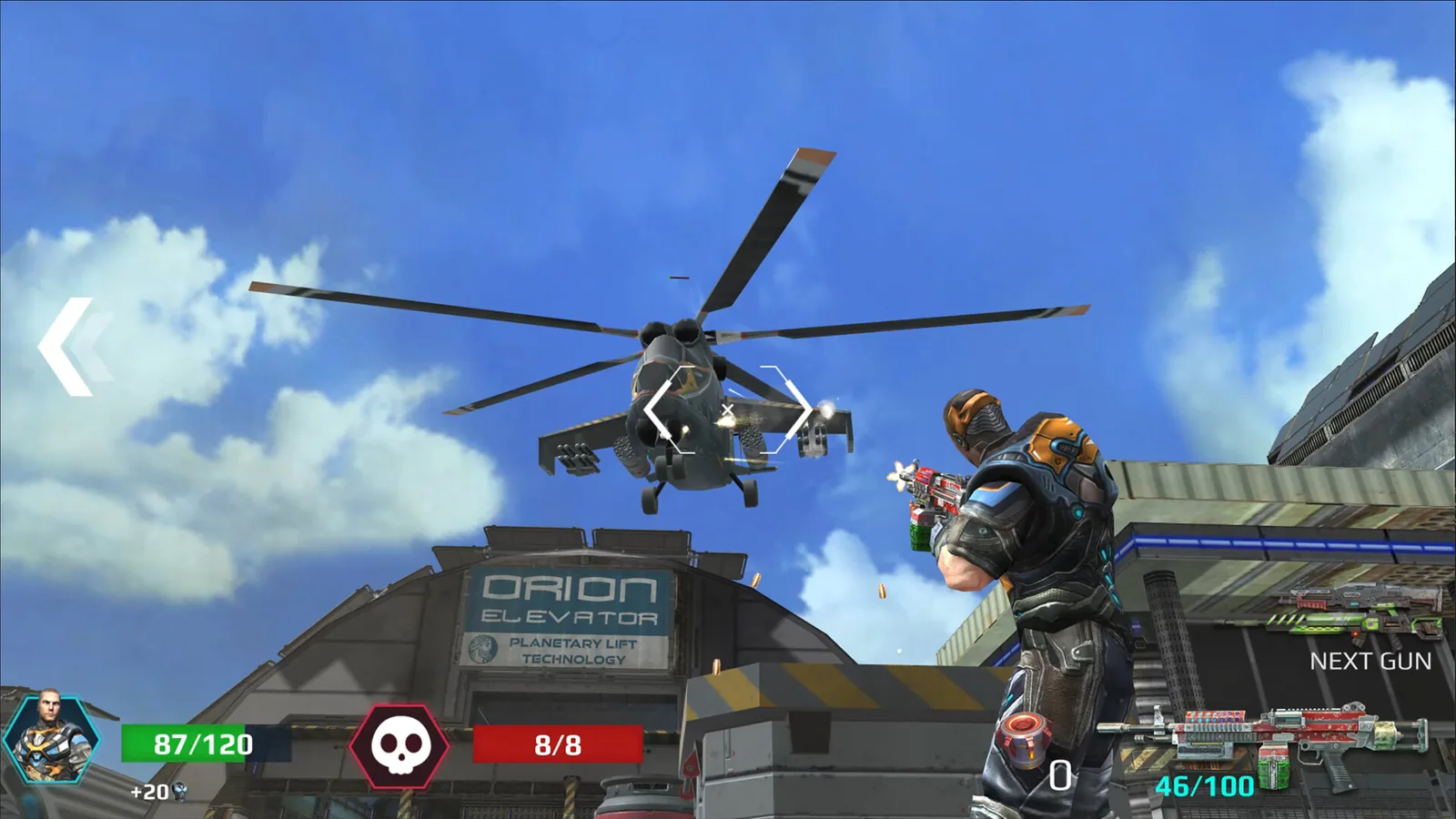 Battle enemies across an urban combat zone